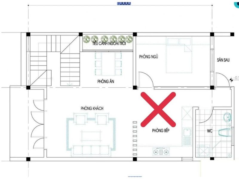 cửa phòng ngủ đối diện cửa bếp